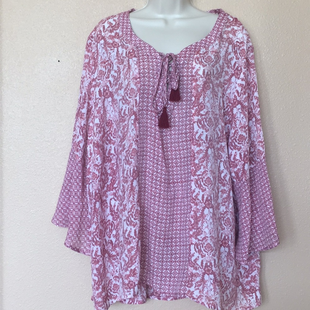 Como Vintage Pink Floral Plus Size Boho Blouse 3X